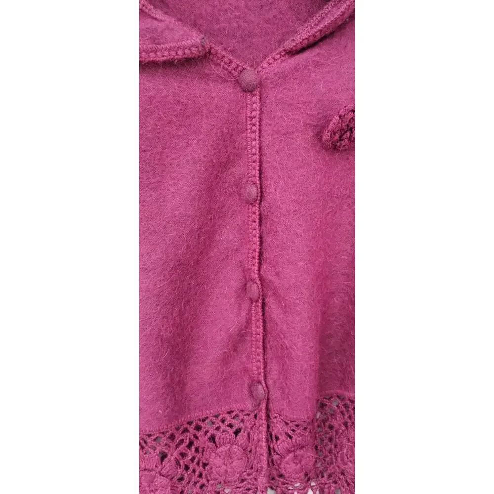 Alpaca Peru Diana Poncho Cloak Cape Crochet Fringe Brushed Rustic Burgundy O/S